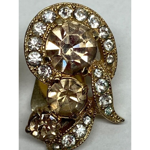 Vtg Eisenberg Ice Earrings Clip On Champagne And Clear Rhinestones - Picture 5 of 6